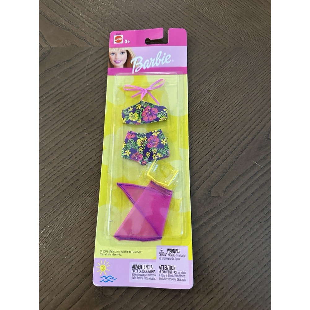Barbie Sun & Sea Fashions Beachwear 4‎ Piece Set Floral Design 2002 NEW